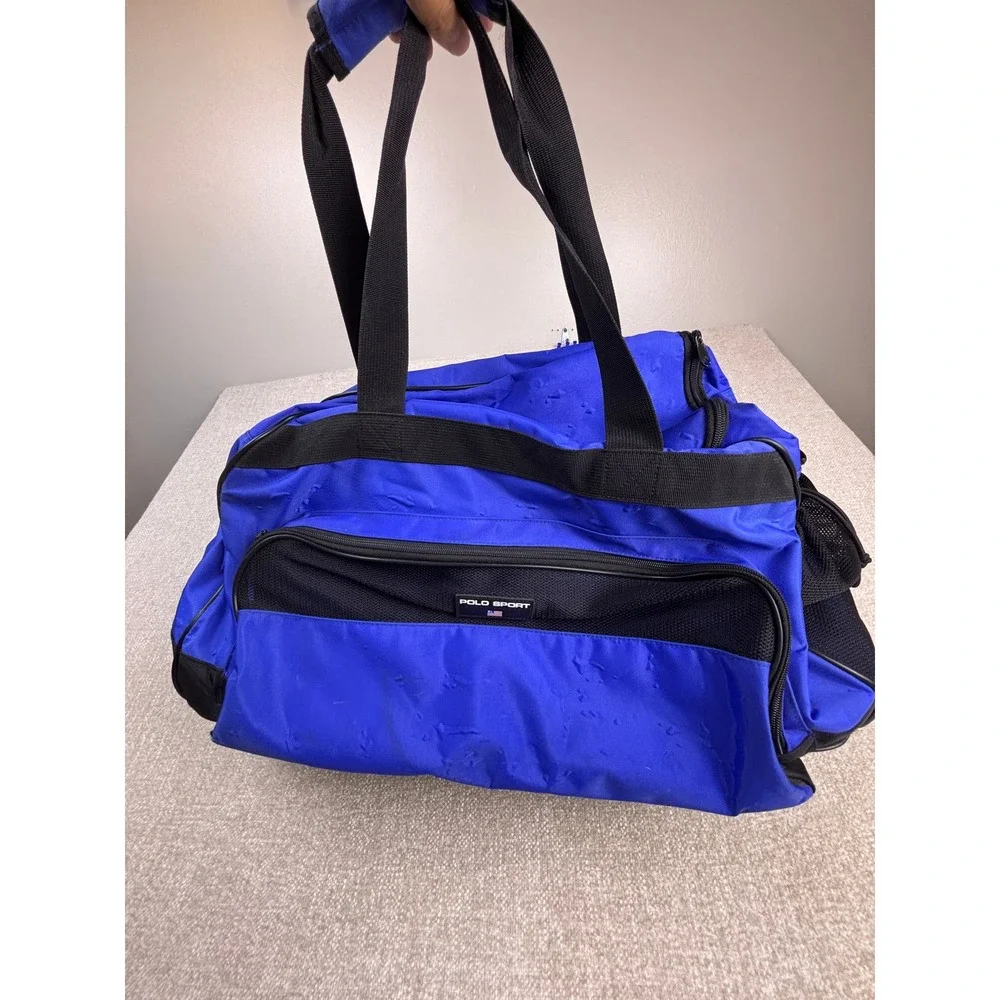 Polo Sport Ralph Lauren Blue Duffel Bag Gym Travel Mesh Pocket Vintage Style